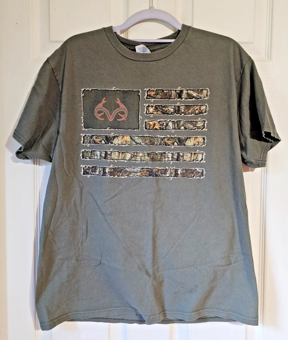 Realtree Men's Large Camo American Flag Hunting Graphic T-Shirt 100% Cotton